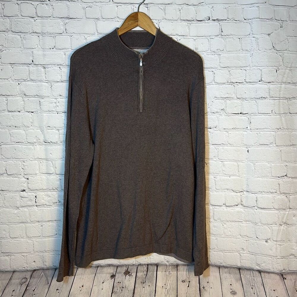 Tommy Bahama Brown Sweater T40057 Island‎ Luxe Half Zip Size L 5% Cashmere